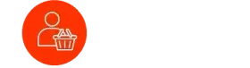 Icono de una persona sosteniendo una cesta de compra dentro de un círculo naranja.